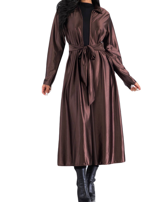 Brown Metallic Long Sleeve Kimono