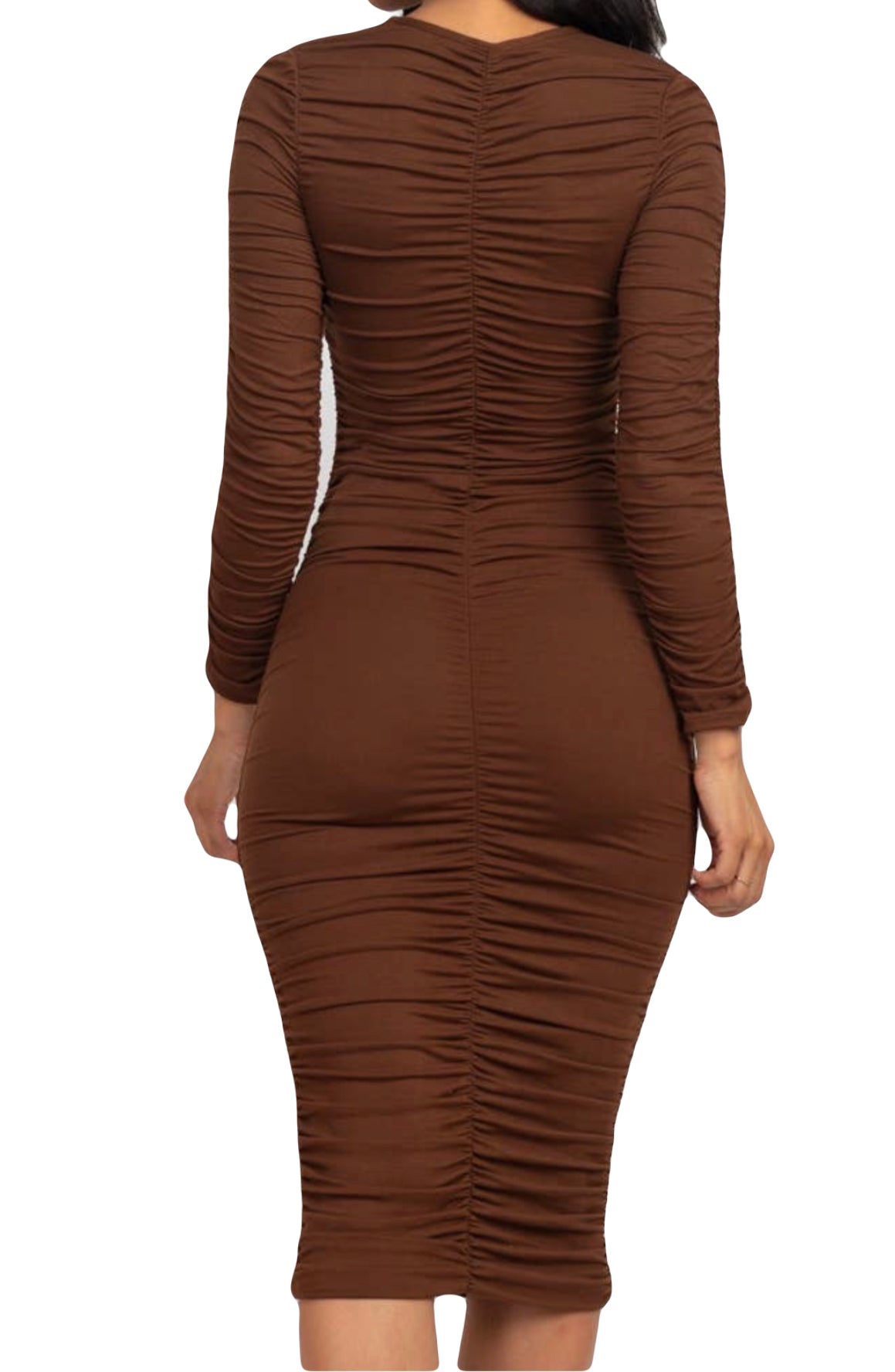 Ruched Long Sleeve Midi Dress