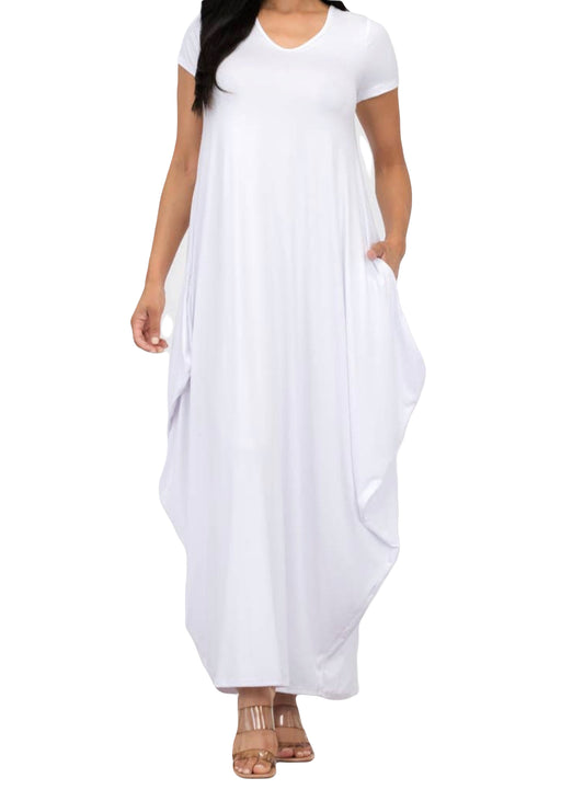 White Short Sleeve Maxi Dress