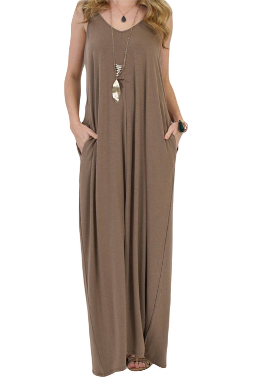 V- Neck Cami Maxi Dress with Pockets