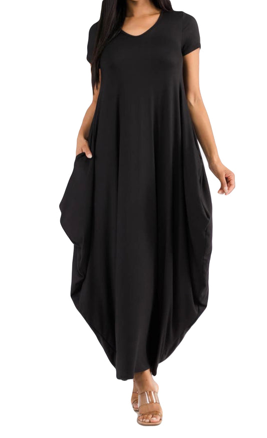 Black Short Sleeve Maxi Dress